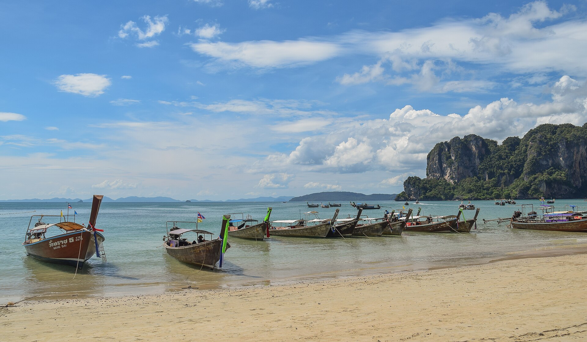 Railay beach in Krabi, enclosed by limestone cliffs