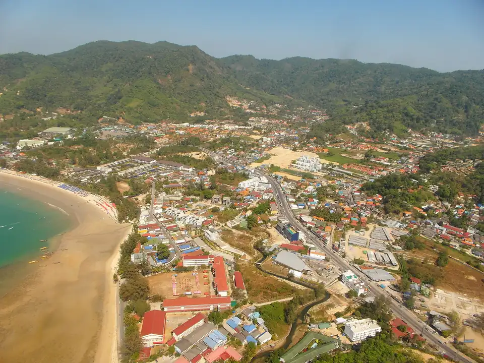 Kamala beach and the village along it