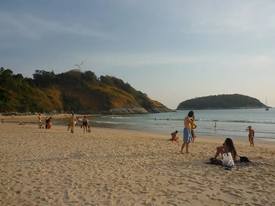 Nai Harn in the dry season with the island offshore